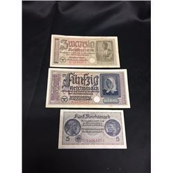 Lot (3) Nazi Germany Bank Notes