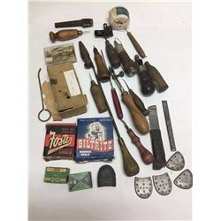 Lot Antique Vintage Cobbler & Leather Working Tools, Etc.