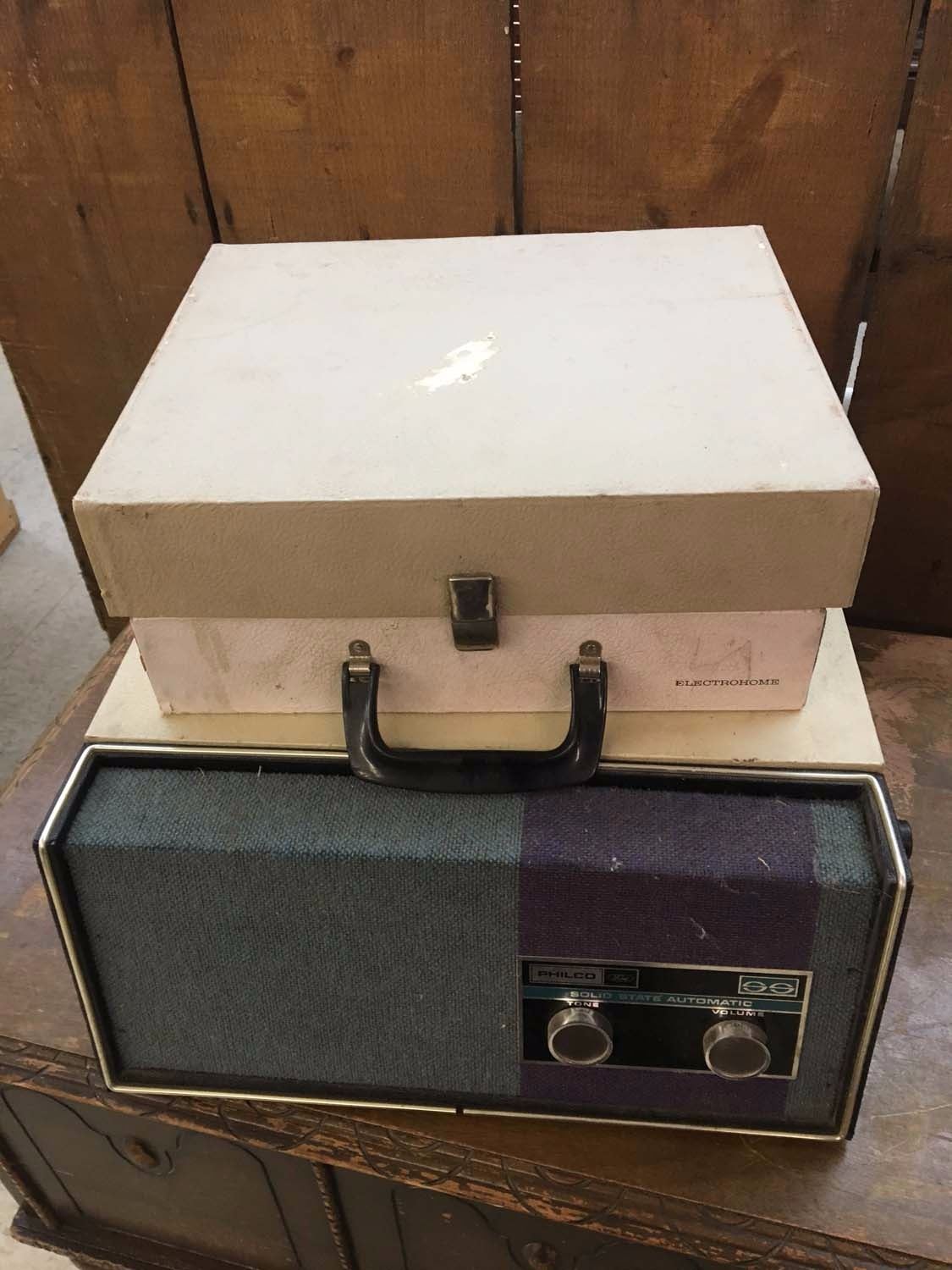 Lot Portable Vintage Record Players Fold/Philco & Electrohome (Powers On But Not Tested)