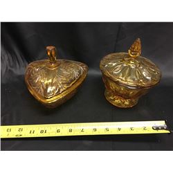 Lot (2) Amber Glass Dishes With Lids