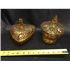Image 1 : Lot (2) Amber Glass Dishes With Lids