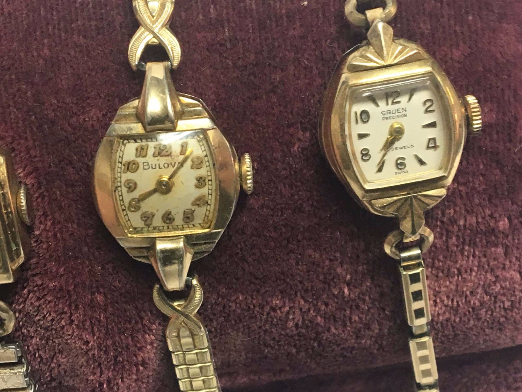 Lot Vintage Bulova Gruen Ladies Watches And Bulova Box 2 Tick, 2 are