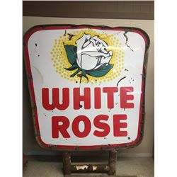 Massive DS Porcelain White Rose Service Station Sign, Original Pole Frame, 6’ Tall And 6’ Wide + Fra
