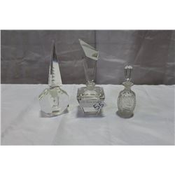 THREE CRYSTAL PERFUME BOTTLES