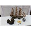 Image 1 : WOOD MODEL SHIP AND NAUTICAL COLLECTIBLES