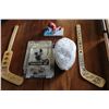 Image 1 : SIGNED FOOTBALL AND HOCKEY STICKS AND FIGURES