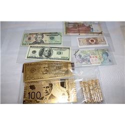 LOT OF VARIOUS BILLS AND GOLD VIALS