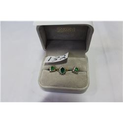 LADIES RING AND STUD EARRINGS WITH EMERALD GREEN STONES