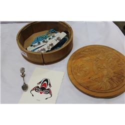 NATIVE WOOD BOX AND NATIVE JEWELLRY