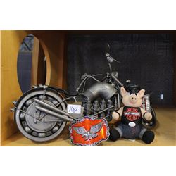 METAL MOTORCYCLE FIGURE AND HARLEY COLLECTIBLES