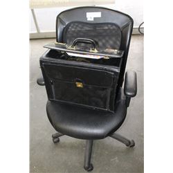 BLACK OFFICE CHAIR AND BRIEFCASE