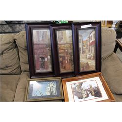 SET OF THREE DESIGNER PICTURES AND TWO OTHER PRINTS