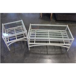 WHITE BAMBOO GLASSTOP 2-PIECE COFFEE TABLE SET