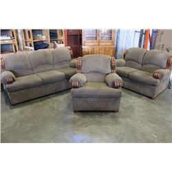 3 PIECE PILLOW BACK WOOD FRAME SOFA LOVESEAT AND CHAIR