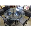 Image 1 : GLASSS TOP TABLE AND FOUR BLACK LEATHER CHAIRS