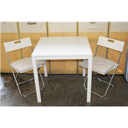 SQUARE WHITE TABLE AND TWO FOLDING CHAIRS