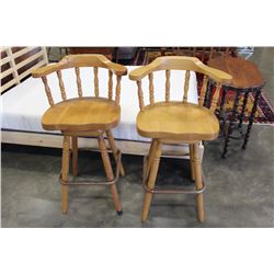 PAIR OF SWIVEL MAPLE BAR STOOLS