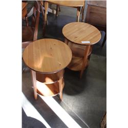 PAIR OF 3-TIER ROUND PINE ENDTABLES