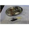 Image 1 : SILVER PLATE TRAY FISH SET AND CRYSTAL PLATTER AND VASE