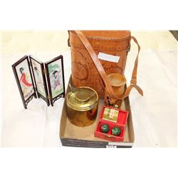 TOOLED LEATHER WINE CADDY AND EASTERN ESTATE GOODS