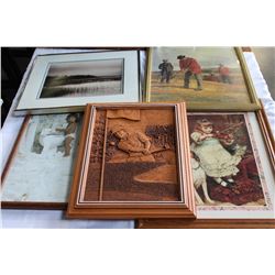 LOT OF PICTURES AND WOOD GOLF PICTURE