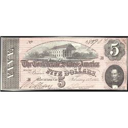 1864 $5 The Confederate States of America Note