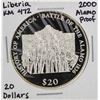 Image 1 : 2000 $20 Liberia KM 472 Alamo Proof Silver Coin