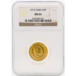 1915 5 Peso Cuba Gold Coin NGC MS64