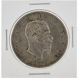 1870 Italy 5 Lira Silver Coin