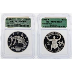 Lot of (2) 1996-P $1 Commemorative Silver Coins ICG PR70DCAM