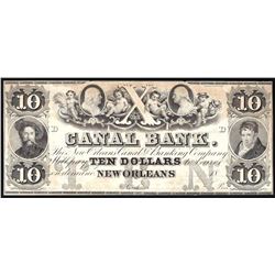 1800s $10 Canal Bank of New Orleans Obsolete Bank Note