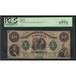 1800s $10 Citizens Bank of Louisiana Obsolete Bank Note PCGS Gem New 65PPQ