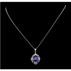 Platinum 5.40ct Sapphire and Diamond Pendant with Chain