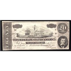 1864 $20 The Confederate States of America Note