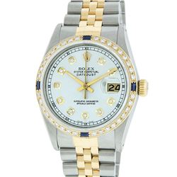 Rolex Mens Two Tone 14KT Yellow Gold Sapphire and Diamond Datejust Wristwatch