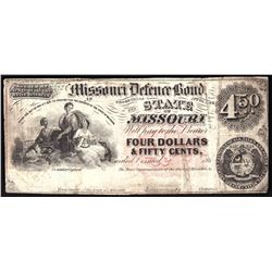 1860s $4.50 Missouri Defence Bond State of Missouri Obsolete Bank Note