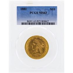 1881 $10 Liberty Head Eagle Gold Coin PCGS MS63