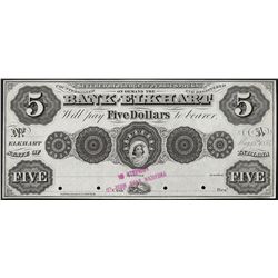 1854 $5 Bank of Elkhart Indiana Proof Obsolete Bank Note