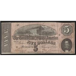 1864 $5 The Confederate States of America Note