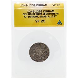 1249-1259 Dirham Seljug of Rum 3 Brothers Coin ANACS VF25