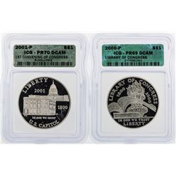 Lot of (2) 2000-2001 $1 Commemorative Silver Coins ICG Graded