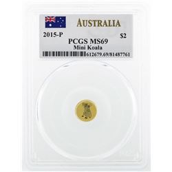 2015-P $2 Australia Mini Koala Gold Coin PCGS MS69