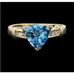 14KT Yellow Gold 2.00ct Blue Topaz and Diamond Ring