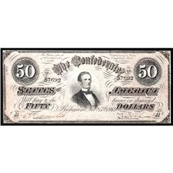 1864 $50 The Confederate States of America Note