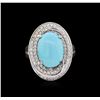 Image 1 : 14KT White Gold 3.79ct Turquoise and Diamond Ring
