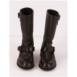 Authentic Chanel Quilted Brown Leather Motorcycle Boots