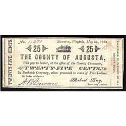 1862 25 Cents The County of Augusta Note