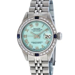 Rolex Ladies Stainless Steel Sapphire and Diamond Datejust Wristwatch