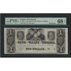 1840s $1 The Bank of the Valley in Virginia Obsolete Note PMG Superb Gem Unc 68E