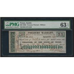 1860s $20 Treasury Warranty - Military Obsolete Bank Note PMG CU 63EPQ